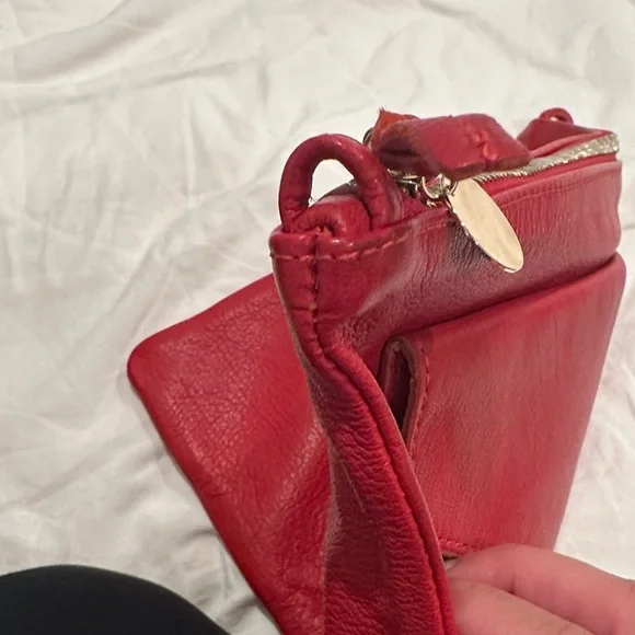 Clare V. Red Leather Clutch w/ Tabs - Yellow Interior - Picture 3 of 8